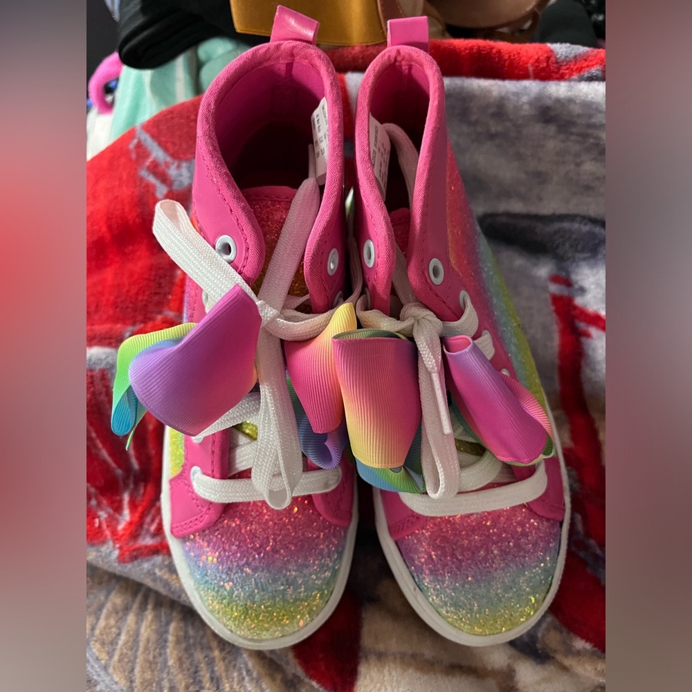 Jojo Siwa high top rainbow bow shoes